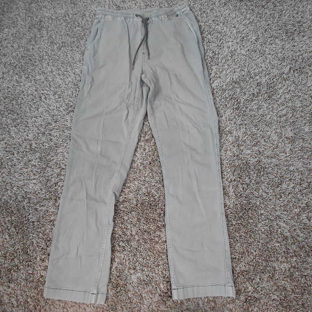 Faherty Essential Drawstring Pants Mens Medium Light Green Pull On Cotton Linen